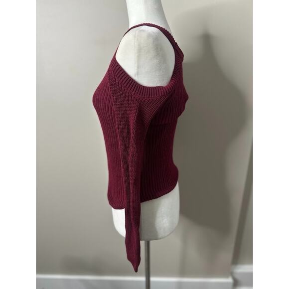 TIMING Sweater Womens Small Preppy Cold Shoulder Long Sleeve Pullover Knit Berry - Picture 2 of 7
